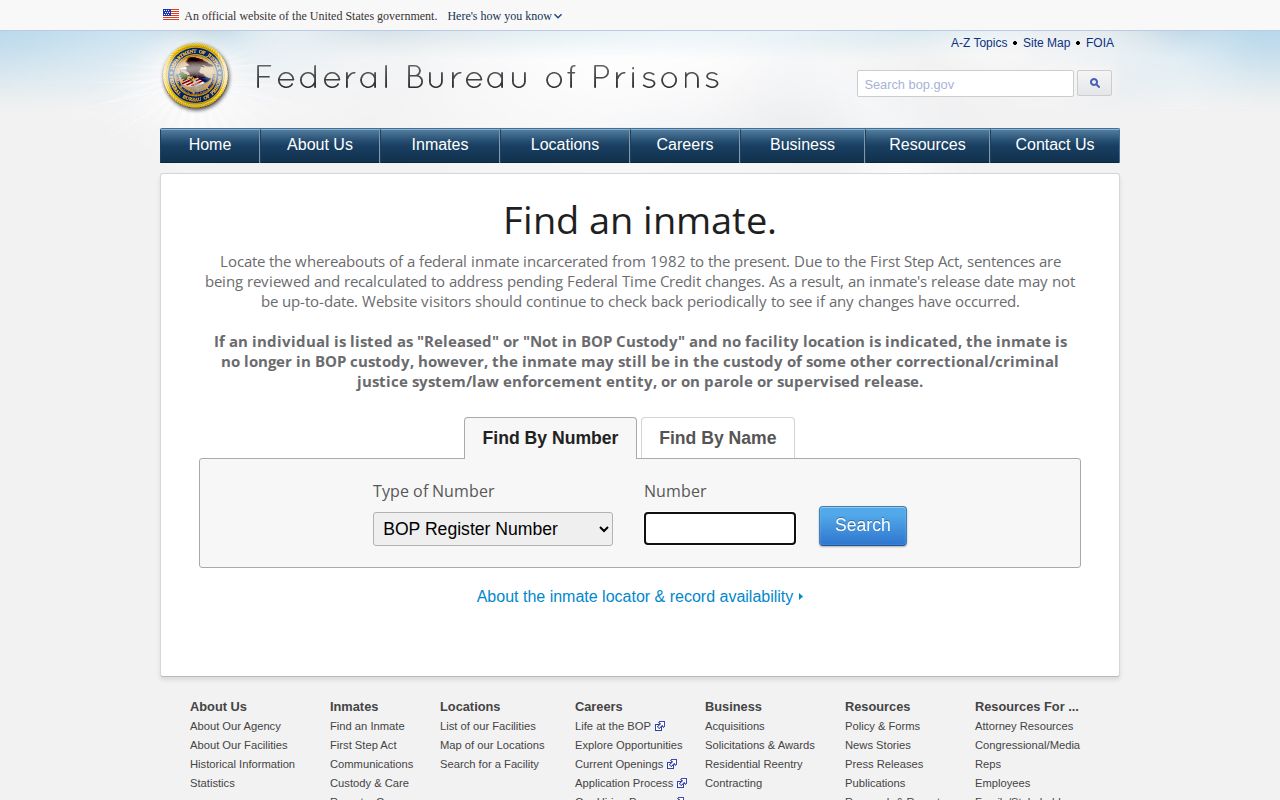 Federal Bureau of Prisons release locator for Hardin County searches